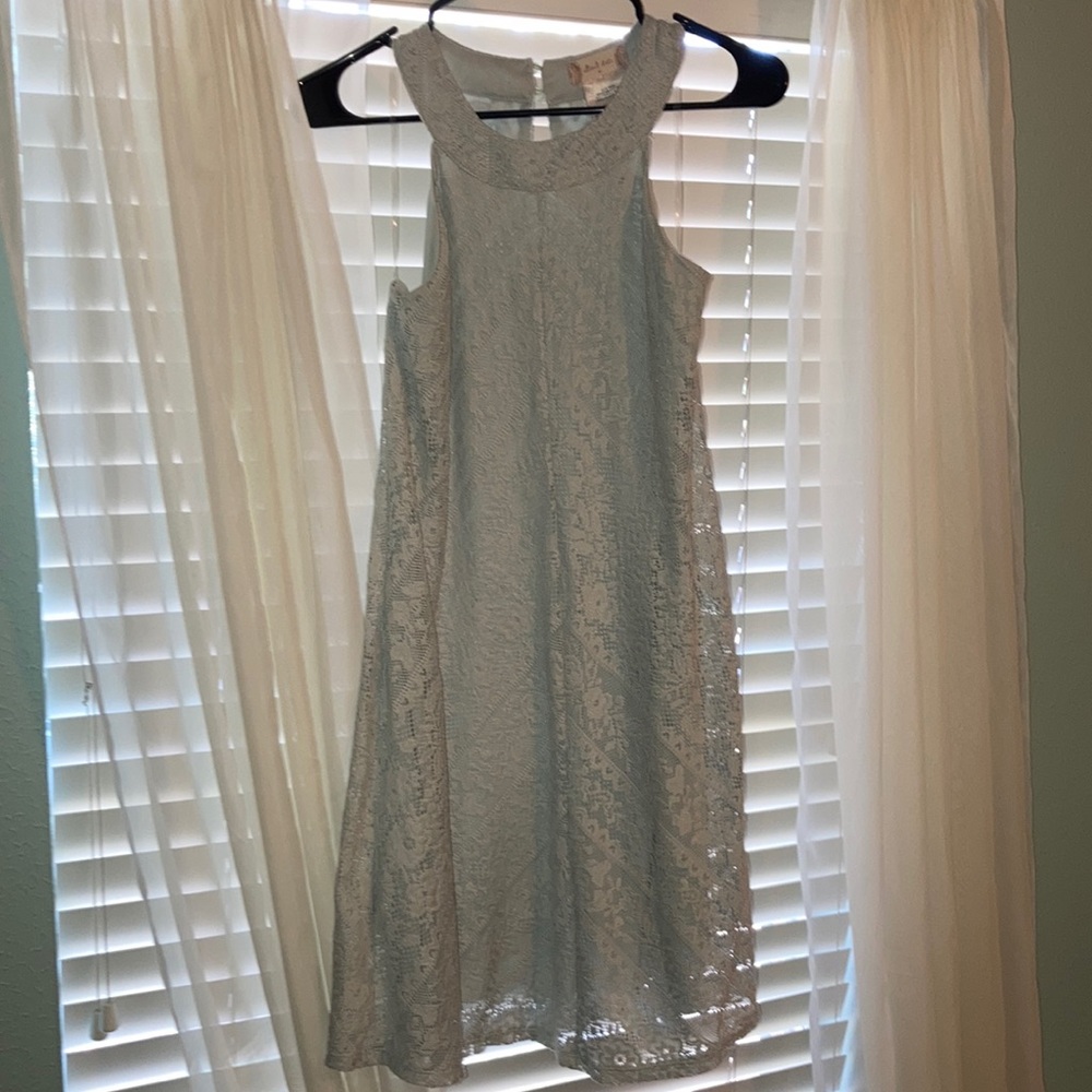 Mint lace crochet knee-length dress